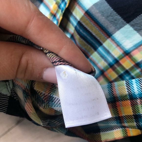 Talbots Plaid Button Up Long Sleeve Shirt Blouse Medium Petite Blue Lightweight - Picture 6 of 6